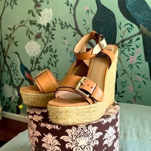 Pour La Victoire Jacklyn espadrille platform wedge vachetta sandal leather 9.5